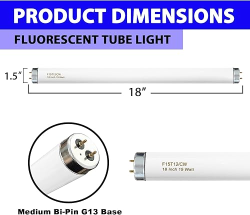 T12 Fluorescent Tube Light Bulb 20 Watt Daylight, F20T12/D Replacement for 79042 F20T12/SUN/ECO F20T12/D/ECO 273284 F20T12/D/ALTO 1100 Lumen G13 Base 24 24 Inch 4 Count - Poueer