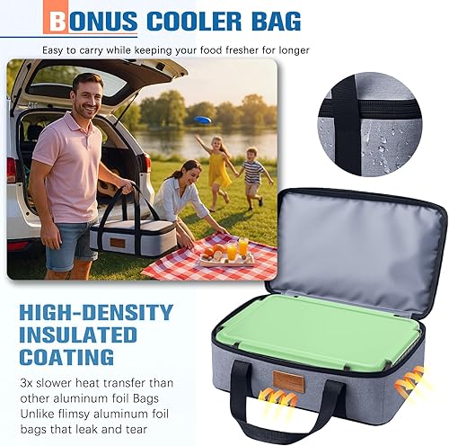 Chilled Divided Serving Tray Snackle Box Container with Ice Pack Bonus Insulated Bag 2 Dip Containers Summer Beach Essentials for Charcuterie Snack Road Trip Picnic Family Party Keep Food Fresh - Poueer