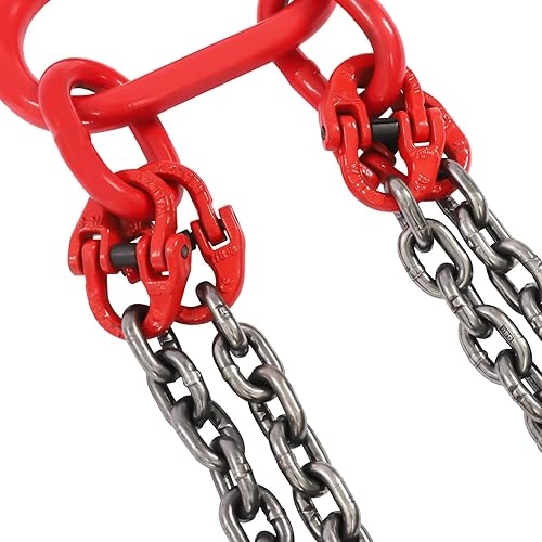 10FT Chain Sling Lift Chain 5/16 Inch Hoist Lifts G80 5T Load Capacity Lifting Chain Sling with 4 Leg Grab Hooks and Adjuster Used in Mining, Machinery, Ports, Building - Poueer