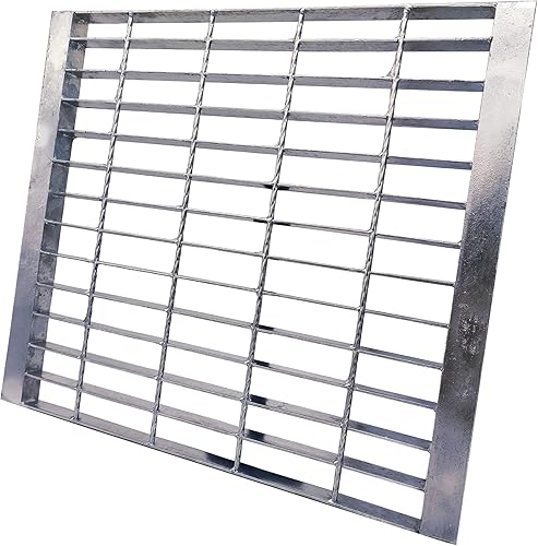 Galvanized Steel Drain Grate with Base, 16x16 Outdoor Drain Cover and Frame, B Class Sewer Grate with Lip, Durable Heavy Duty Channel Grate, Sliver Square Drainage Grate Driveway - Poueer