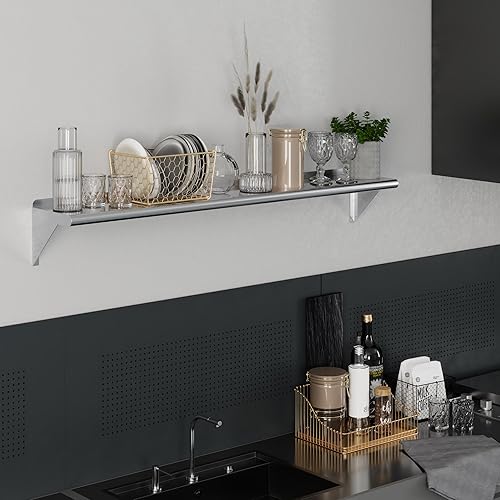 AmGood 10' X 60' Stainless Steel Wall Shelf | NSF | Metal Shelving | Garage, Laundry, Storage, Utility Room | Restaurant, Commercial Kitchen - Poueer