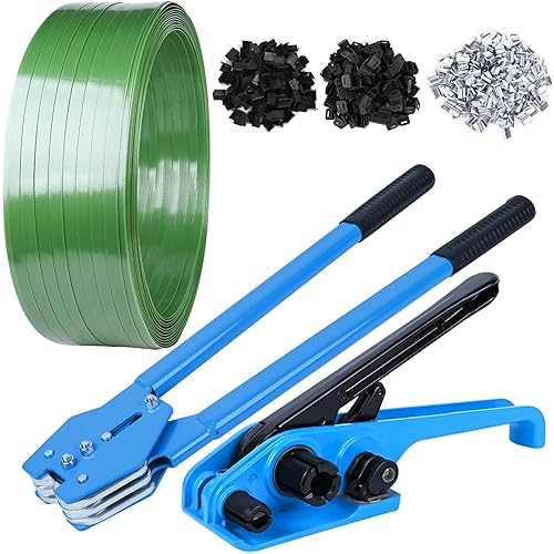 MYFAMIREA Heavy Duty Banding Strapping Kit with Tensioner Tool, 1/2' x 3500FT Polypropylene Plastic Packaging Strapping, 300 Metal Seals, Sealer Tool for Pallets, Logistics, Warehouse (Red) - Poueer