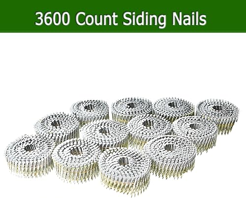 marddpair 1-3/4-Inch x .092-Inch Siding Nails 15-Degree Collated Wire Coil Full RoundHead Ring Shank Hot-Dipped Galvanized 3600 Count for Rough Nailing of Lathing and Sheathing Materials - Poueer