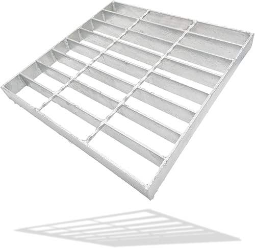 Galvanized Steel Drain Grate with Base, 16x16 Outdoor Drain Cover and Frame, B Class Sewer Grate with Lip, Durable Heavy Duty Channel Grate, Sliver Square Drainage Grate Driveway - Poueer