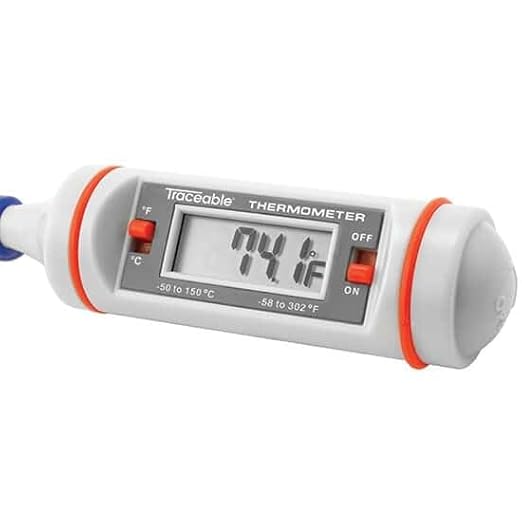 Traceable Calibrated Digital Pocket Thermometer with 8' Long Stem, –58 to 302 Degrees Fahrenheit, 0.1 Resolution, Accuracy of 1.8 Degrees Celsius - Poueer