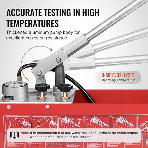VEVOR Test Pump, Pressure Test Pump, Filling Pump, Pressure Test Pump, Hydrostatic Test Pump, Hydraulic Pressure Test Pump, 25 Bar / 2.5 MPa Water Pressure Tester, 12 L Tank Volume - Poueer