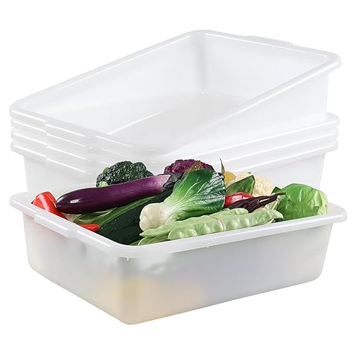 4-Pack 35 L Bus Box, Plastic Utility Bus Tub, Commercial Dish Pan, White - Poueer