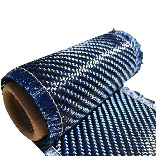 (1 ft -25 ft Rolls) KARBXON - 12 in - Carbon Fiber Aramid Fabric - Blue - 3K - 240g/meter - Twill Weave - Advanced Cloth Fabric - Rolled 12” Wide Hemmed Fabric for Repair, Drones, RC & DIY Projects - Poueer