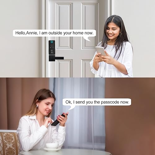 Fingerprint Smart Keypad WiFi keyless Entry Door Lock Set with Lever Handle, Electronic Biometric Front Digital Deadbolt TT Lock Set, Black - Poueer