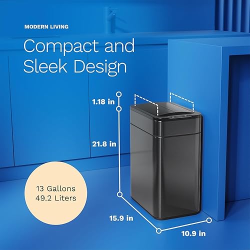 hOmeLabs - 13 Gallon Kitchen Trash Can - Retractable Automatic Sensor Butterfly Lid, Space-Saving Design, Easy to Clean, Battery-Operated with Batteries Included - Stainless Steel - Poueer