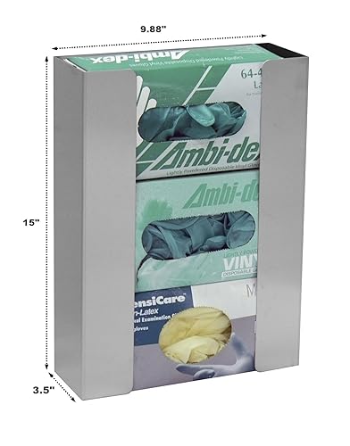 American Made Triple Glove Box Holder/Dispenser, Stainless Steel (15'H X 9.875'W X 3.5'D) - Poueer