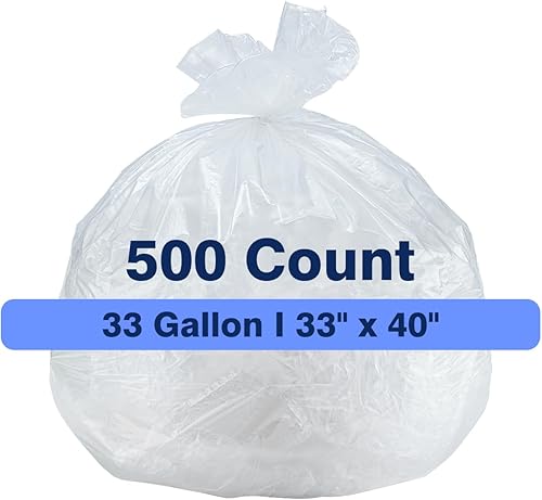 Clear Trash Can Liners, 10-15 Gallon, 24'' x 33'', Wholesale 1000 Count, High Density Garbage Bags for Bathroom, Office, Commercial and Industrial Use - Poueer