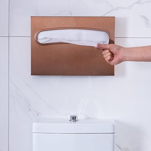 Toilet Seat Cover Dispenser - Enhanced Anti-Fingerprint Coating, HighQuality Stainless Steel, Wall-Mounted for Commercial Bathrooms - Holds 250 Seat Covers - Gold - Poueer
