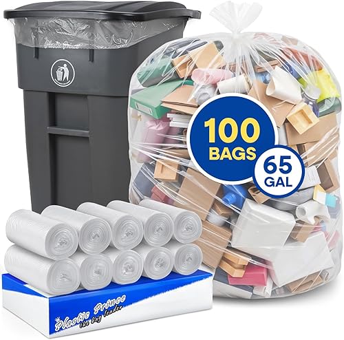 20-30 Gallon Trash Bags, Clear Trash Bags 30'W x 37'L, 8 Micron Clear Garbage Bags, 20-30 Gal High-Density Garbage Can Liners, Fits Square and Round Trash Cans, Pack of 500 - Poueer