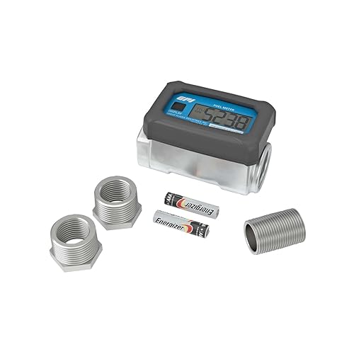 GPI 113255-1, (GALLONS) 01A31GM Aluminum Turbine Fuel Flowmeter with Digital LCD Display, 3-30 GPM, 1-Inch FNPT Inlet/Outlet, 0.75-Inch Reducer Bushings, ±5% Accuracy - Poueer