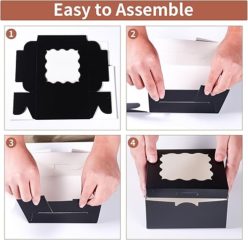 100 pcs 6x6x3 Inches Small Cake Box with Window, Bakery Pastry Cookie Boxes, Mini Pie for Pastry,Dessert,Strawberries,Chocolates, Cupcakes with paper stickers (Brown) - Poueer