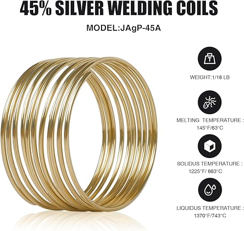 BLUEFIRE JAGP-45A 1/16 Flux Cored Low Temperature Safety 45% Silver Solder Brazing Alloy Coil Easy Welding Rods Simple Soldering Coil for Brass Steel and Copper Brazing - Poueer