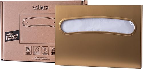 Toilet Seat Cover Dispenser - Enhanced Anti-Fingerprint Coating, HighQuality Stainless Steel, Wall-Mounted for Commercial Bathrooms - Holds 250 Seat Covers - Gold - Poueer