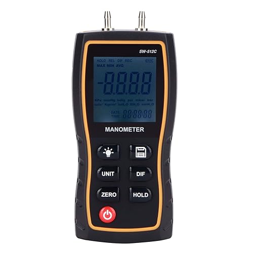 Digital Differential Manometer, Dual Port Pressure Gauge Handheld Air Gas Pressure Gauge Meter 103.42KPA - Poueer