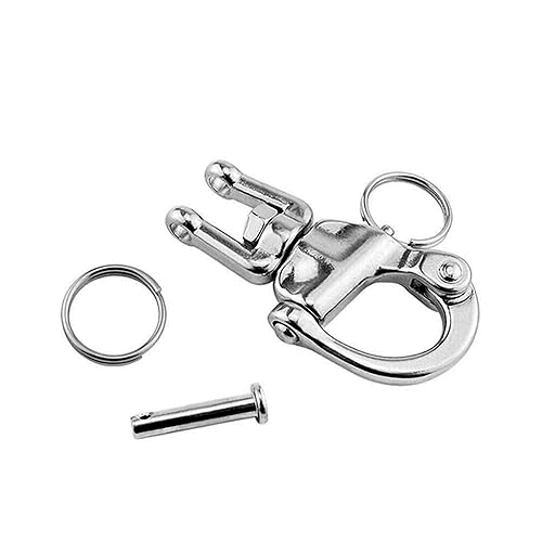 2/4 PCS Heavy Duty Marine 316 Stainless Steel Fixed Snap Shackle Quick Connect Shackle Snap Hook Rigging for Sailboat Yacht W/2 Rings (2, Overall Length:128mm) - Poueer