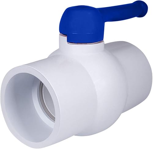 Midline Valve 487T400 PVC Ball Valve; Blue T-Handle for Potable Water; 4 in. Solvent Connections; White Plastic - Poueer
