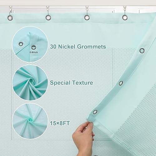 Medical Privacy Screen Office Showroom Curtains That Let Light In - Flame Retardant Hanging Room Divider Curtains - Meets for Fire Retardant Testing to NFPA-701-2019 (1 Panel, Lake Blue, 15x8ft) - Poueer