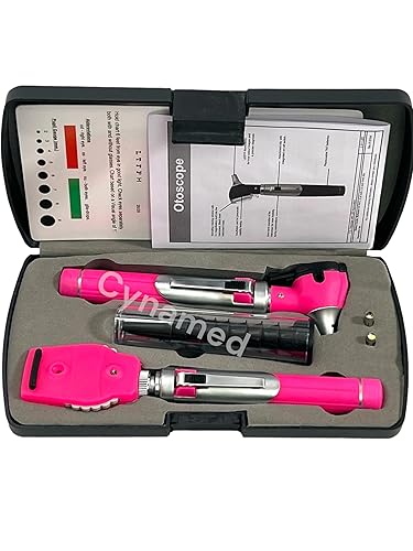 Premium Double Handle Otoscope Set -Otoscope/Great for School -Cynamed (PINK) - Poueer
