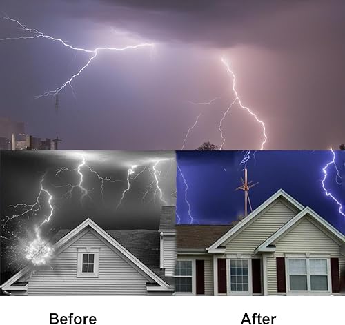 Lightning Rod, Pure Copper Lightning Rod Lightning Three-Pole Spike Brass Detachable Lightning Protection Equipment Lightning Protection System Kit for House Roof Bungalow Tin House - Poueer