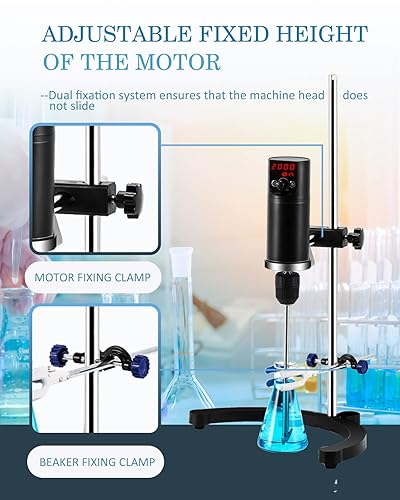Electric Overhead Stirrer Max.40L LCD Digital Lab Mixer 10000mPa.s Time and Speed Adjustable Stirring Rod Included 100-2000RPM 120W - Poueer