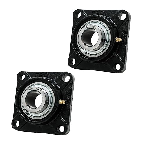 MAPLE ACE UCF206-18 Square Flange Bearing 1-1/8' Bore, 4-Bolt Self-Aligning, Solid Base, R3 Triple Lip Seal, Heavy Duty (Qty 2) - Poueer