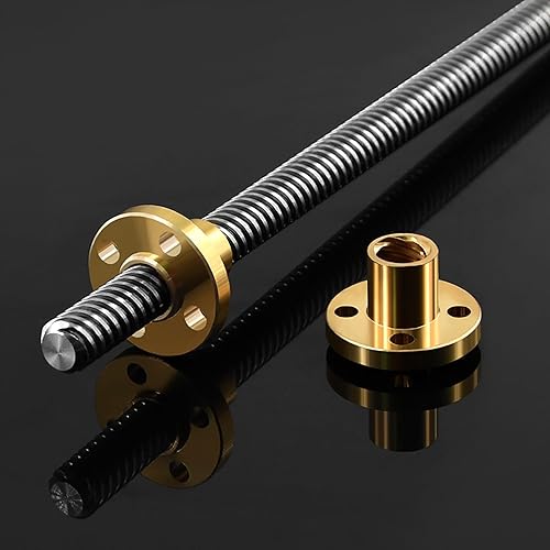 T12 Lead Screw Set 400mm / 15.75 inch + Brass Nut + Coupler + Pillow Bearing Block (Vertical), 12mm Diameter T12 x 8 Tr12 x 8 Thread Screw Pitch 2mm Lead 8mm 4 Starts, 1 Pcs - Poueer