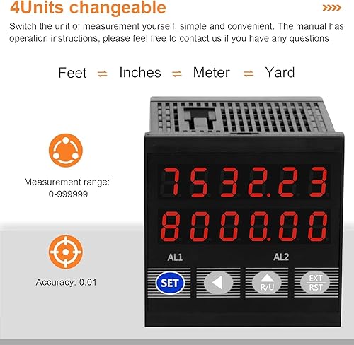 JIAWANSHUN Length Meter Counter Digital Length Counter Measured Unit in Feet Meter for Edge Banding Machine Input DC 12V - Poueer