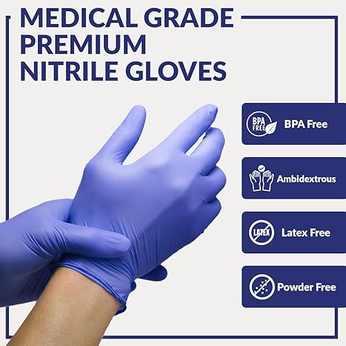 Klex Nitrile Exam Gloves - Medical Exam Grade, Powder Free, Rubber Latex Free, Strong 3.5mil, Food Safe, Lavender - Poueer