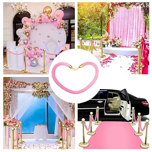 Fumete 6 Pieces Velvet Stanchion Rope Bulk 6.5 Feet Crowd Control Barriers Safety Velvet Rope with Polished Gold Hooks for Graduation Party Openings, Not Include Stanchion Post(Pink) - Poueer
