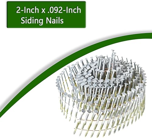 marddpair 1-3/4-Inch x .092-Inch Siding Nails 15-Degree Collated Wire Coil Full RoundHead Ring Shank Hot-Dipped Galvanized 3600 Count for Rough Nailing of Lathing and Sheathing Materials - Poueer