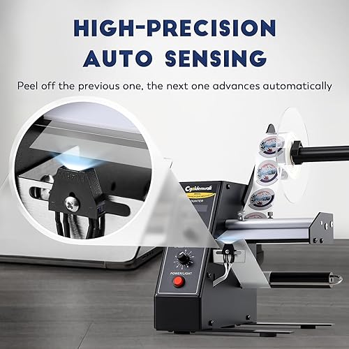 CGOLDENWALL Upgraded Automatic Label Dispenser, Up to 9 Multi-Row Counting, High Precision Auto Sensing, Speed Adjustable, Length 0.12-5.9' Width 0.16-5.5', Sticker Dispenser for Rolls Various Labels - Poueer