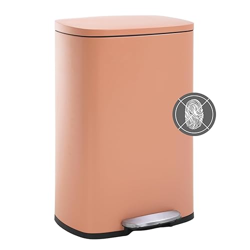 Trash Can, Garbage Can 13 Gallon/ 50L Stainless Steel Metal Bathroom Step Waste Bin for Home and Kitchen Waste and Recycling,Pink - Poueer