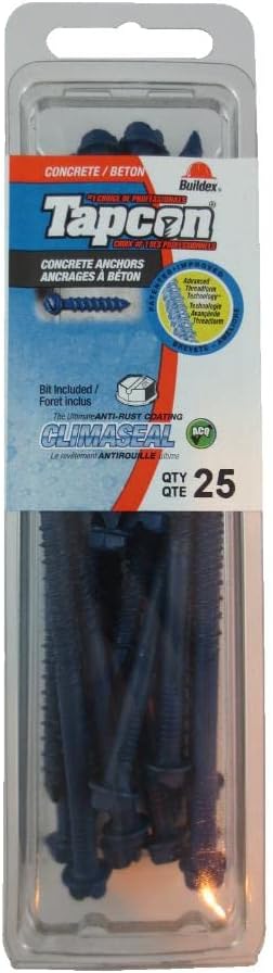 25 Pack 1/4' x 6' Hex Head Concrete Screws - Poueer