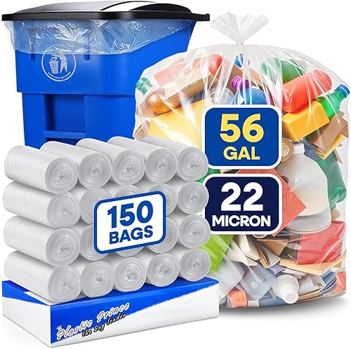 20-30 Gallon Trash Bags, Clear Trash Bags 30'W x 37'L, 8 Micron Clear Garbage Bags, 20-30 Gal High-Density Garbage Can Liners, Fits Square and Round Trash Cans, Pack of 500 - Poueer