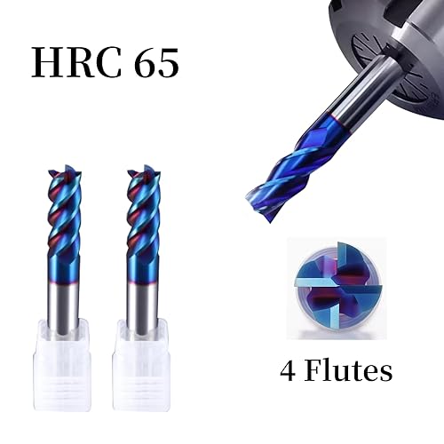 2PCS 1/2'' Carbide Square End Mill Bits Set, Milling Bits Cutter 1/2 Carbide End Mills for Alloy Steels/Hardened Steels, HRC 45 Deg Single End 4 Flute AlTiN Coating (2PCS 1/2in) - Poueer