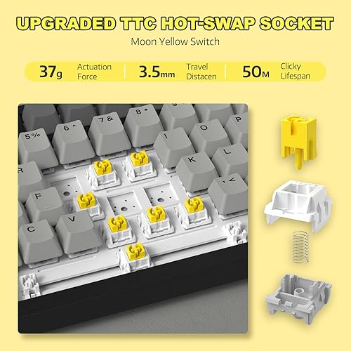 ATTACK SHARK X820ULTRA Wireless Gaming Mechanical Keyboard with TFT Smart Display&Knob,Side Printed PBT,Gasket Mounted 75% TKL Keyboard,BT5.0/2.4GHz/USB-C,RGB Backlit（White Contour,Shark Switch - Poueer