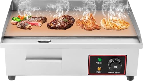 110V 1600W Commercial Electric Countertop Griddle Commercial Grill Griddle Stove Stainless Steel Flat Top Griddle with Adjustable Thermostatic Control for Home, Kitchen, Restaurant - Poueer
