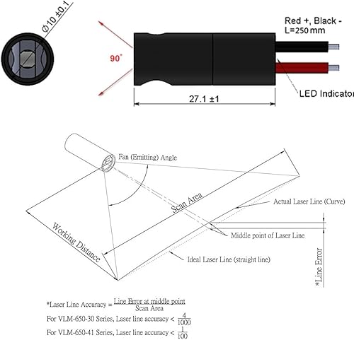Industrial 3D-Scanner Line Laser Module VLM-650-30 LPT30-D90 (Fan Angle : 90°) - Poueer