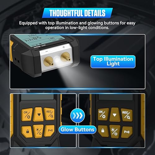 PT530 Digital Manometer,Air and Gas Pressure Tester,Dual Differential Digital Manometer,-100 to 300 Kpa Measurement Range,10 Pressure Units,Data Locking,Storage and Flashlight - Poueer