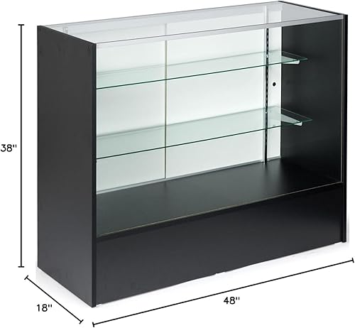 4-foot-long Glass Display Cabinet with Sliding Door, Adjustable Shelves, Ships Unassembled - Anodized Aluminum Extrusions With Black Melamine Panels - Poueer