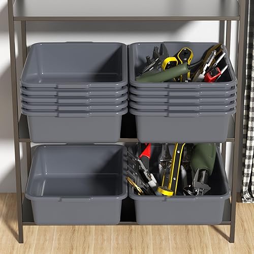 Readsky 12 Packs 13 L Plastic Commercial Bus Tub, Plastic Restaurant Dish Washing Box, Gray - Poueer