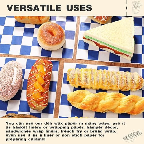 Colarr 1000 Pcs Waxed Paper Sheets Bulk 15 x 15 Inch Large Sandwich Wrapping Papers Checkered Deli Food Basket Liners for Burgers Bread Restaurant Barbecue Picnic(Red) - Poueer