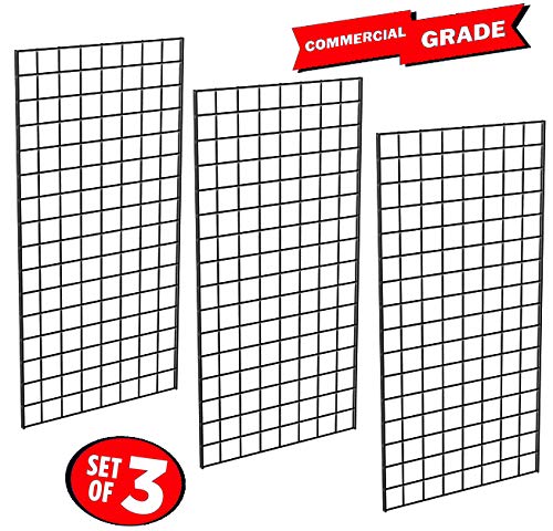 Only Garment Racks #1899BLK (3PCS) Only Garment Racks Commercial Grade Gridwall Panels – Heavy Duty Grid Panel for Any Retail Display, 2’ Width x 4’ Height, 3 Gridwall Panels Per Carton (Black Finish) - Poueer