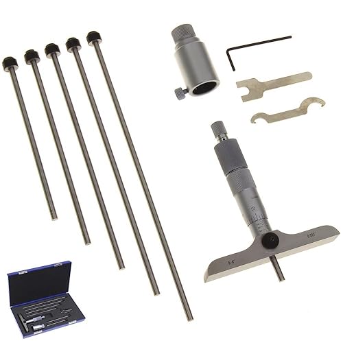 Anytime Tools Premium Depth Micrometer 0-6'/0.001' x 4' Base Flat Probe Machinist Gauge Tool - Poueer