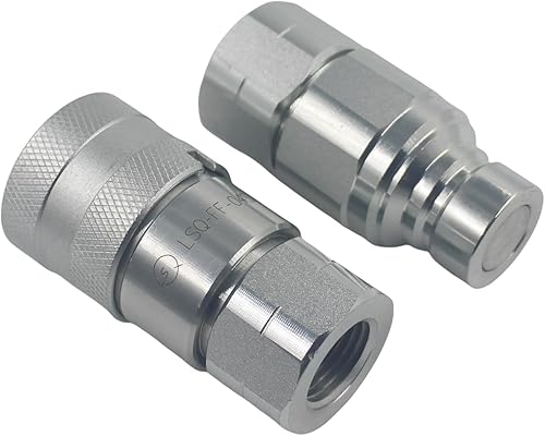 1/2'' NPT Flat Face Hydraulic Quick Connect Coupling Set Skid Steer Loader Quick Disconnect Coupler with Dust Caps ISO12.5 - Poueer